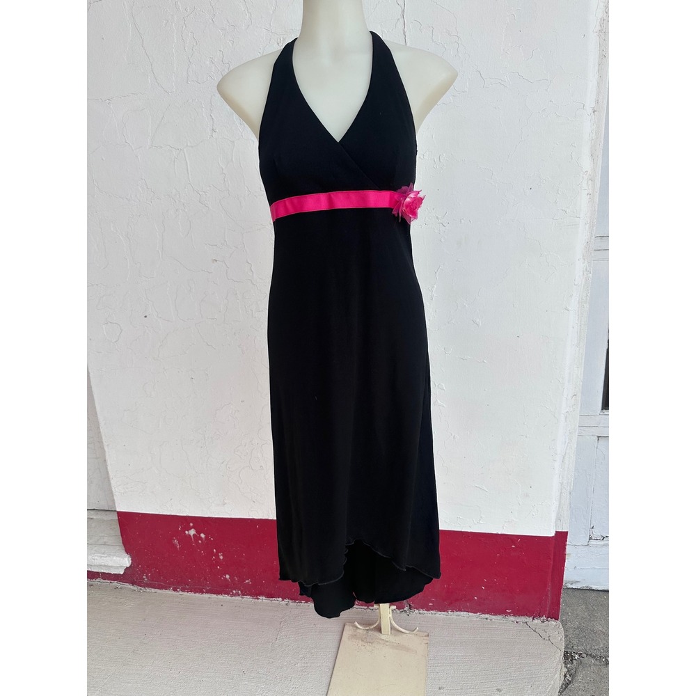 City Triangles Vintage Y2K Black Pink Rosette Halter High Low Dress Medium USA